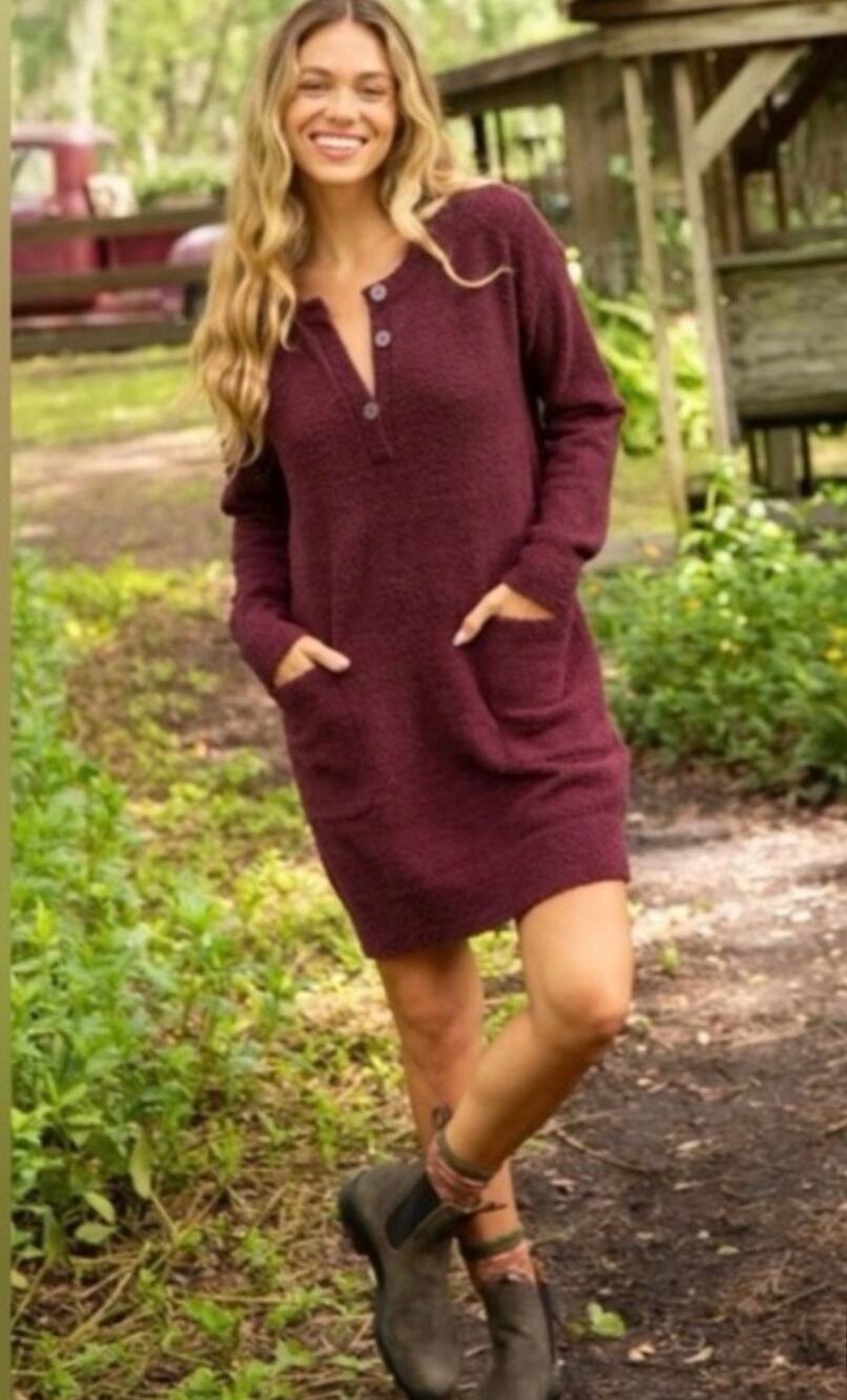 Natural Life Cozy Up Sweater Dress Purple Maroon Knit Cozy Long Sleeve Size L
